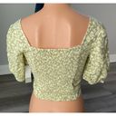 BP  Nordstrom Floral Linen Crop Top Size XS Puff Sleeve Smocked Green Yellow N2 Photo 4