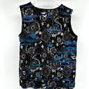 Chico's  Abstract Print Tank Top Round Neck Pullover Sequin Black Blue 2 Large Photo 3