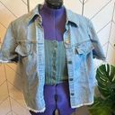 Vintage 90s Expressions Button down Short Sleeve Jean Denim Shirt Jacket Size XL Blue Photo 0