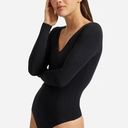 Everlane  The Long-Sleeve V-Neck Thong Bodysuit Black NWT Size‎ Small Photo 0