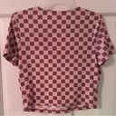 belle du jour Juniors Pink Floral Checkered V-Neck Short Sleeve Fitted Crop Top Photo 1