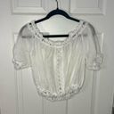 Elan  Crochet Off The Shoulder Crop Top in White Peasant Cottage Core sz. XL Photo 7