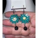 Daisy Vintage Enameled and Rhinestone Bead  Dangle Earrings Photo 6