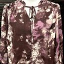 Cooper and Ella  Women's Ruffle Neck Long Sleeve Purple Abstract Blouse S NWT Photo 1