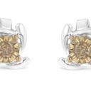 Brilliance NIB Haus of  Two-Toned Sterling-Silver Diamond Stud Earring Photo 0