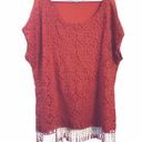 Valerie Stevens  Fiery Red Fringe Lace Overlay Top Blouse Plus 2X Boho Festival Photo 2