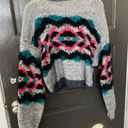 Free People Sweater Grey Pink Blue Printed Oversized Photo 0