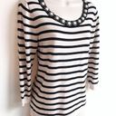 August Silk  vintage pearl striped 3/4 sleeve scoop neck pullover sweater small Photo 1