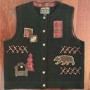 Woolrich Women’s 100% Wool Vest Black Fall Leaves Bear Rustic Country Size M Photo 0