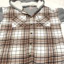 No Boundaries - Grey & Brown Plaid Button Down Sherpa Lined Hoodie Size L (11-13) Photo 3