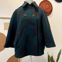 Anthropologie  Cartonnier Green Buffalo Plaid Checkered Coat Cape Wool Blend Photo 10