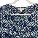 Dana Buchman  Women's XL Blue Black Floral Print Button Down Top Blouse Photo 2