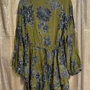 Free People  Shake It Olive Green Black Floral Long Sleeve Mini Dress Large Photo 1