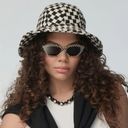 Lele Sadoughi  Checkered Sun Bucket Hat in Jet White New Womens Cap Photo 10