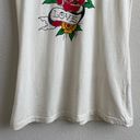 Ed Hardy Vintage Y2K Creme Blue Bird Rose “Love” Tattoo Graphic Short Sleeve Tee Photo 2