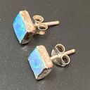 Sterling Silver 925  Blue Opal Square Small Stud Earrings Photo 5