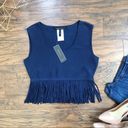 BCBGMAXAZRIA  • Jaleigh fringe crop top sweater knit tank Dark Ink navy blue Photo 0