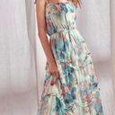 Storia  Watercolor Floral Midi Dress Blue White Pink Size Small Photo 2