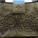 Patricia Nash  Rienzo Satchel Soft Olive Green Rose Tooled Leather Tassel Bag Photo 5