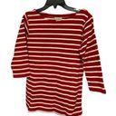 L.L.Bean  Women's Size XS Top Red Striped 3/4 Sleeve Shirt 100% Cotton Blouse Photo 0