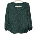 West Kei  Green Long Sleeve Button Down Speckled Flowy Blouse Size Small Photo 3