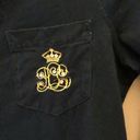 Ralph Lauren Lauren  Logo Pocket Button Up Pajama Top Black Gold Small Photo 3