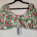 Hill House NWT  Home Puff Sleeve Floral Bow Crop Top in White/Pink Photo 2