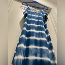 Caution to the Wind  Blue & White Tie Dye Off-the-Shoulder Fitted Maxi Dress - M Photo 12