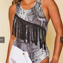 Peach Love California NWT Peach‎ California Love Black Snake Print Fringe Bodysuit Large Photo 0