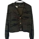 Sanctuary  Green Camo Cropped Long Sleeve Button Front Knit Sweater Women Sz XS Photo 0