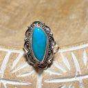 Sterling Silver Long Blue Turquoise and Filigree 925  Ring Photo 1