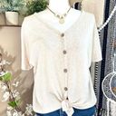 7th Ray  Neutral Waffle Knit Front Tie Button Down Oversized Top Photo 6