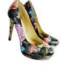 Chinese Laundry  Wonder Womens Size 7.5 Painted Floral Look/ Black High Heels Photo 0