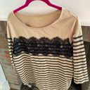 Coldwater Creek  XL Tan And Black Lace Stripes Shirt size XL 16 Photo 4