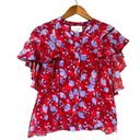 Alexis  Danijela 100% Silk Red Floral Button Front Cape Blouse Size Small Photo 1