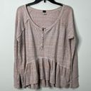 Free People  Coastline Waffle Knit Henley Peplum Long Sleeve Top Photo 1