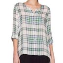 Joie  Kariana Silk Green Plaid Button Down Blouse Photo 0