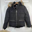 Topshop  Women's Black Puffer Jacket Faux Fur Trim Hood Size 2 Winter Photo 1