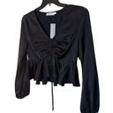 All in Favor  Tie Front Satin Peplum Top - Black Photo 3