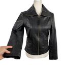 Michael Kors Missy Wing Collar Black Leather Moto Jacket Size XS $695 Photo 4