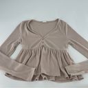 Altar'd State Altar’d State Tan Ribbed Peplum Long Sleeve Top Photo 0