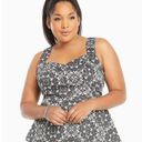 Torrid  Black And White Lace Print Sateen Peplum Top 2X Photo 0