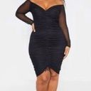 Pretty Little Thing Black Long Sleeve Ruched Off The Shoulder Midi Dress Photo 0