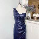 Cache  Navy Blue Sequin Formal Gown Maxi Dress with Slit 4 Photo 2