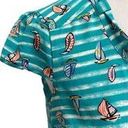 Modcloth  Tie Neck Sailboat Novelty Print Blouse Blue Size S Cap Sleeve Coastal Photo 6