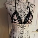 Leg Avenue Vintage y2k Gothic Harness Lace Cage Bra Top Stretchy Soft-Cup Punk Whimsygoth Coquette Balconette Black Pink Sz S Photo 0