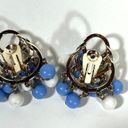 Vintage Blue  and White Beaded Earrings, Clipon Tiered Jewelry Photo 1