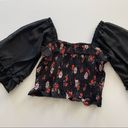 Angie  | Crissa Smocked Floral Black Crop Blouse L Photo 1