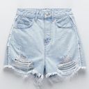 ZARA Blue Denim High Waisted Ripped Distressed Shorts Z1975 Photo 2