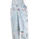 Divided  by H&M Straight Leg Light Wash Blue Denim Bib Overall Jeans Distressed 4 Photo 0